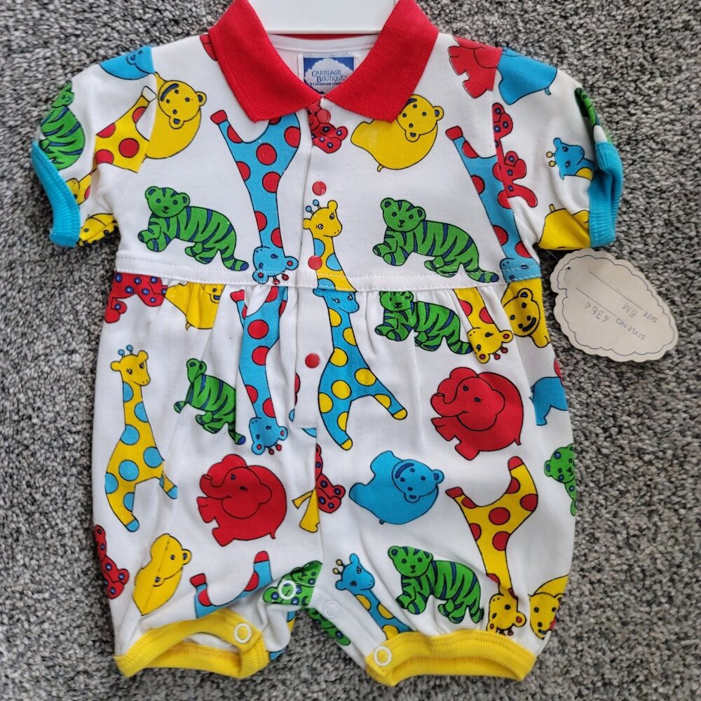 Vintage Carriage Boutique Boy Animals Romper 6 Months